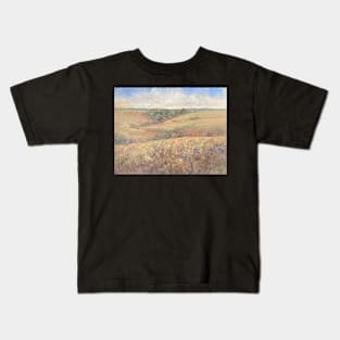 Golden Wildflower Prairie Oil on Canvas Kids T-Shirt